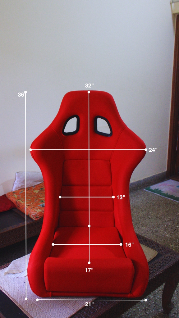 Classic Fiber Racing Bucket Seat Verified Dimensions Diagram (36" × 24" × 21")